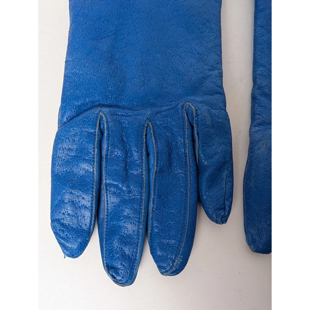 Blue Leather Gloves Womens Size Large Driving Winter Lined WPL 9745